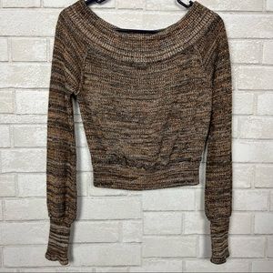 Free People Sugar Rush Off The Shoulder Cozy Knot Black Rust Orange Sweater